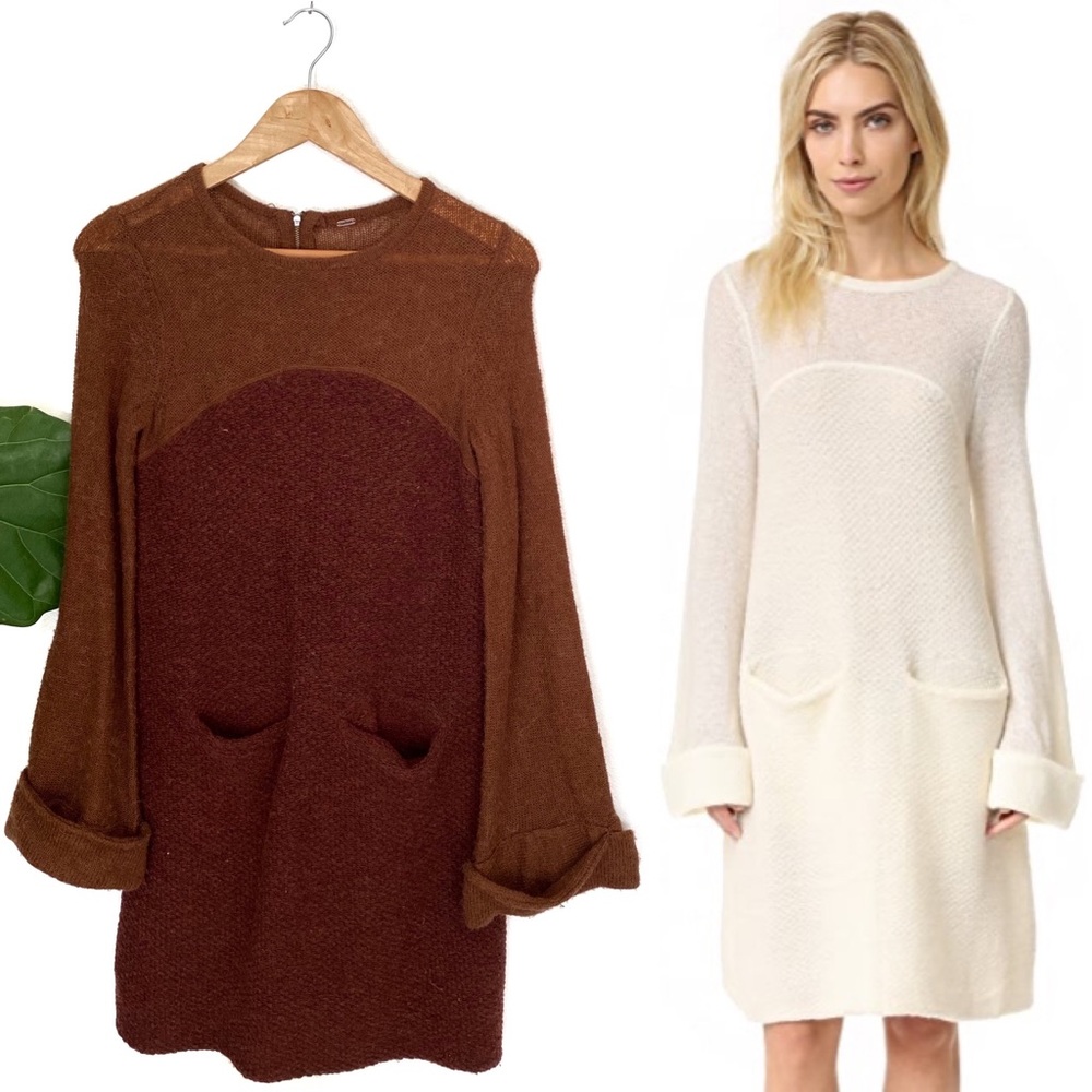 Free People Brown A Line Wool Blend Sweater Dress